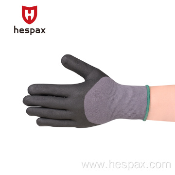 Hespax Nylon Nitrile Microfoam 3/4 Palm Coated Gloves